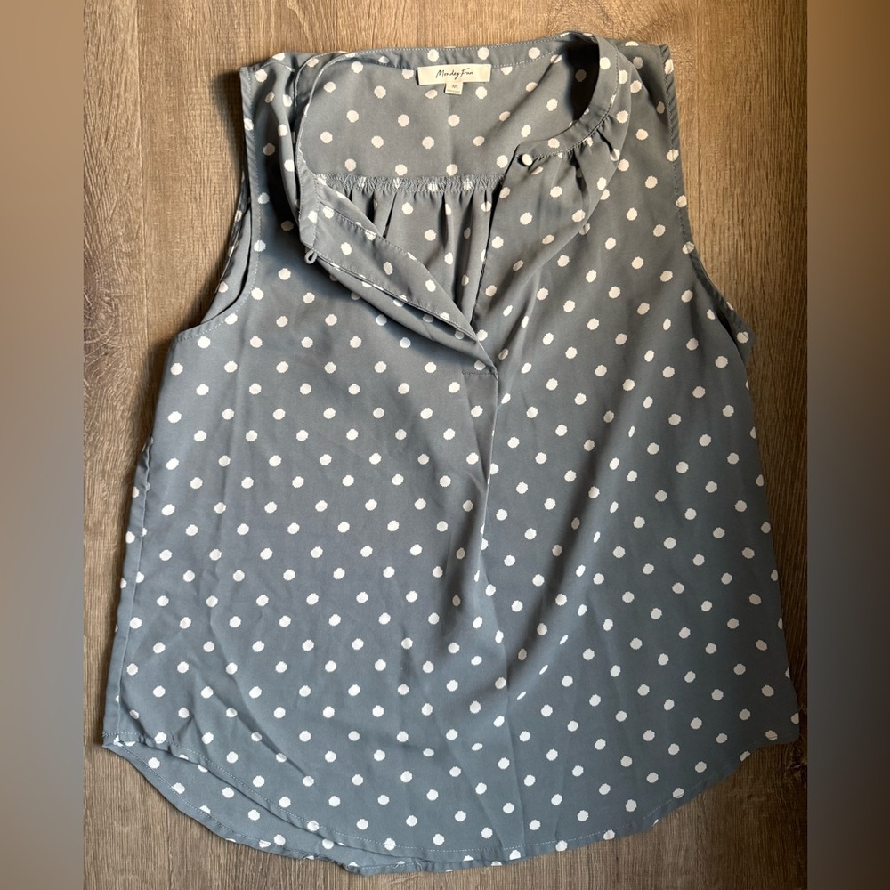 New York & Company Gray Polka Dot Blouse